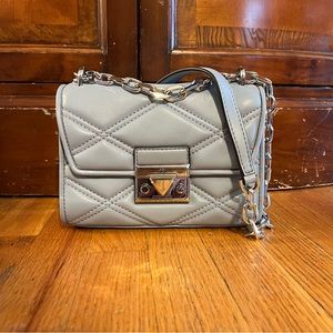 Michael Kors Leather Crossbody Clutch Powder Blue w/Dust Cover